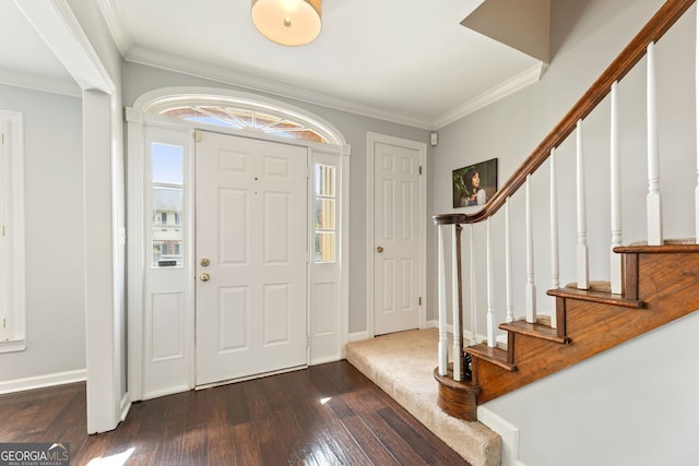 27 Jefferson Hill Pl NE, Atlanta, GA 30342 - foyer featuring dark wood-style floors, stairway, and crown molding