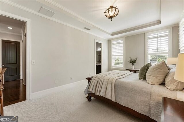 3000 Haven Mill Ln, Milton, GA 30004 - bedroom with carpet flooring, a raised ceiling, crown molding, and ensuite bath
