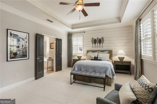 3000 Haven Mill Ln, Milton, GA 30004 - bedroom featuring multiple windows, a raised ceiling, crown molding, and light carpet
