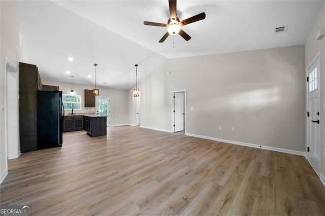389 Campground School Rd, Dallas, GA 30157 - unfurnished living room with a ceiling fan, lofted ceiling, healthy amount of natural light, and light wood finished floors