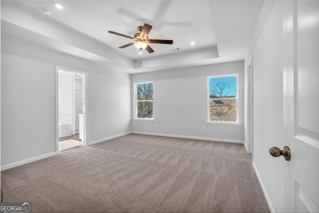 16 Grove Pointe Way SE, Cartersville, GA 30120 - empty room with a raised ceiling, ceiling fan, carpet floors, baseboards, and recessed lighting