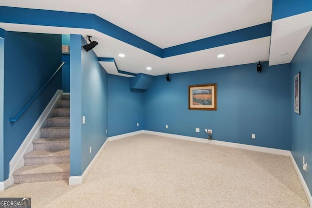1316 Wind Chime Ct, Lawrenceville, GA 30045 - finished below grade area featuring carpet flooring, recessed lighting, stairway, and baseboards