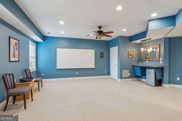 1316 Wind Chime Ct, Lawrenceville, GA 30045 - carpeted cinema featuring baseboards, recessed lighting, and a ceiling fan