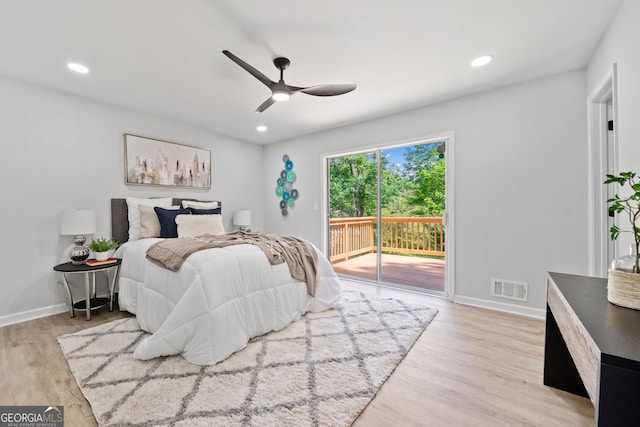 4058 Daron Ct, Ellenwood, GA 30294 - bedroom featuring access to exterior, baseboards, wood finished floors, recessed lighting, and ceiling fan