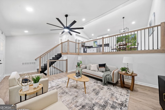 4058 Daron Ct, Ellenwood, GA 30294 - living area featuring wood finished floors, a ceiling fan, stairway, recessed lighting, and baseboards