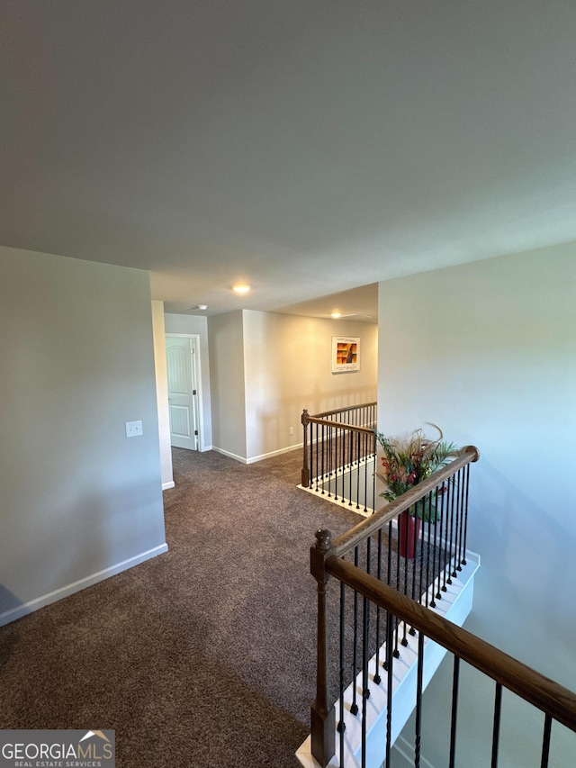 419 Woodmill Way SW, South Fulton, GA 30331 - hallway with an upstairs landing, baseboards, carpet, and recessed lighting