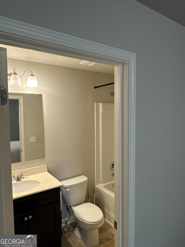 419 Woodmill Way SW, South Fulton, GA 30331 - full bathroom with vanity, toilet, shower / bath combination, and tile patterned floors