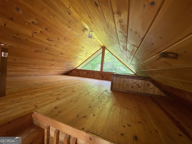 16 Tuts Mountain Rd, Clayton, GA 30525 - bonus room featuring wood ceiling, hardwood / wood-style floors, vaulted ceiling, and wooden walls