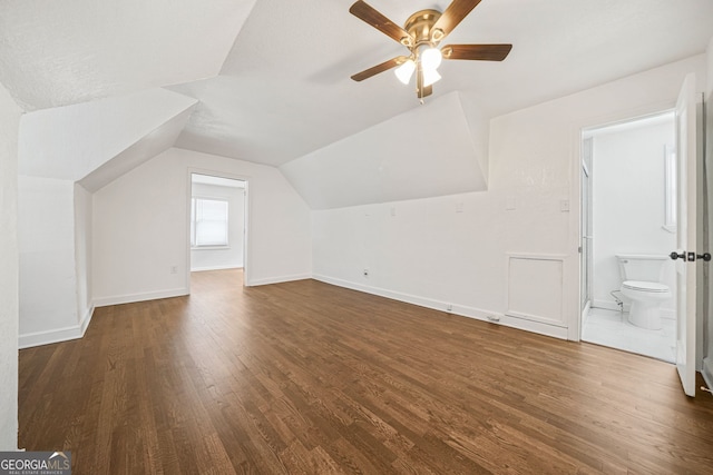 1831 Dresden Dr, Brookhaven, GA 30319 - bonus room with wood finished floors, baseboards, lofted ceiling, and ceiling fan