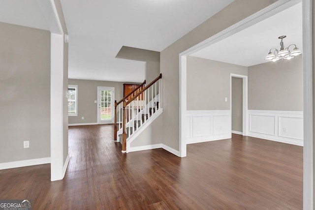 1280 Chandler Ridge Dr, Lawrenceville, GA 30045 - foyer featuring stairs, a chandelier, and dark wood-style floors