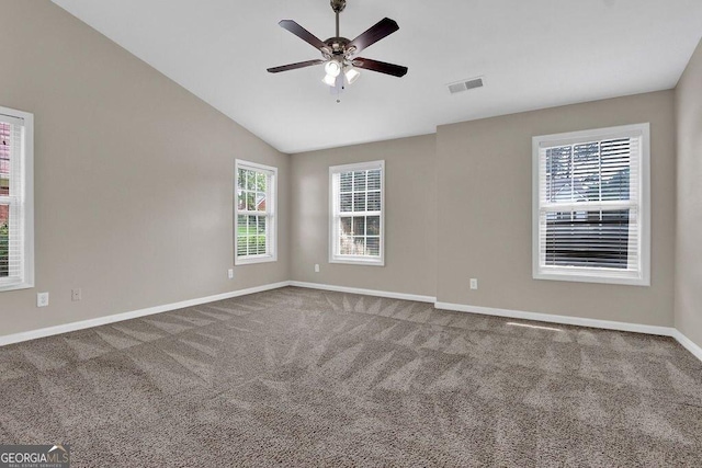 1280 Chandler Ridge Dr, Lawrenceville, GA 30045 - unfurnished room featuring healthy amount of natural light, ceiling fan, carpet floors, and lofted ceiling