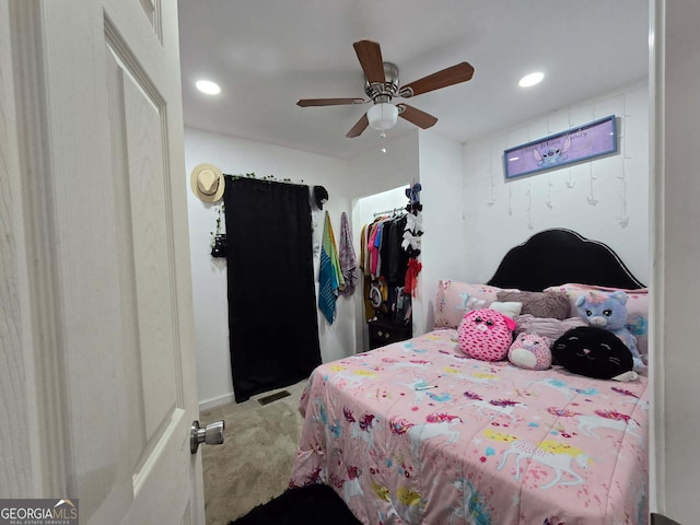 4255 Worsham Ave, Macon, GA 31206 - carpeted bedroom with recessed lighting and ceiling fan