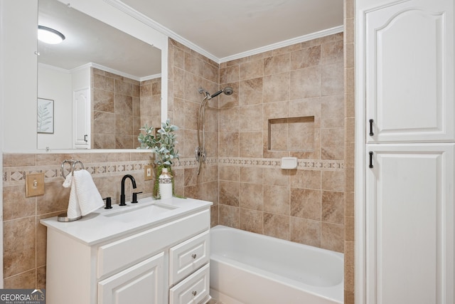 1796 Center Ave, East Point, GA 30344 - bathroom with tile walls, bathtub / shower combination, vanity, and crown molding