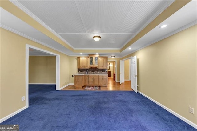 10890 Regal Frst, Suwanee, GA 30024 - unfurnished living room with dark colored carpet, baseboards, ornamental molding, and recessed lighting
