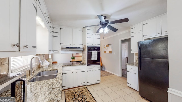 2628 Hickory Trl, Snellville, GA 30078 - kitchen featuring black appliances, a sink, ceiling fan, and white cabinetry