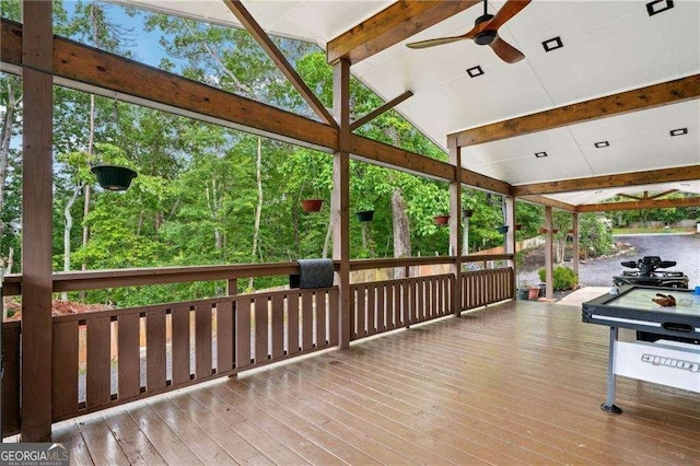 wooden terrace with ceiling fan