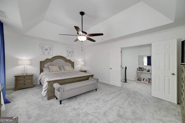 20 Allie Dr, Mcdonough, GA 30252 - carpeted bedroom featuring a raised ceiling, baseboards, and ceiling fan