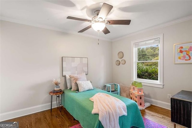 1041 Standard Dr, Brookhaven, GA 30319 - bedroom featuring wood finished floors, baseboards, crown molding, and ceiling fan