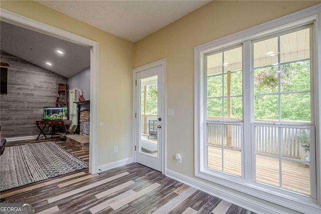 188 Cooper Creek Dr, Dallas, GA 30157 - entryway with lofted ceiling, wood finished floors, baseboards, and recessed lighting