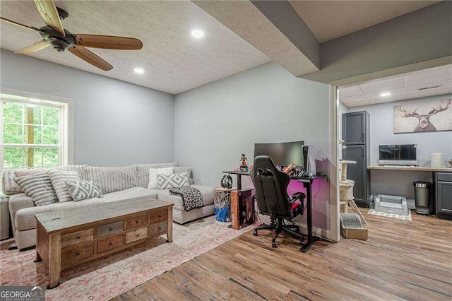 188 Cooper Creek Dr, Dallas, GA 30157 - home office with wood finished floors, recessed lighting, ceiling fan, and a textured ceiling