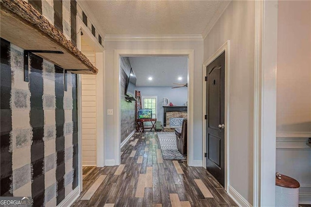 188 Cooper Creek Dr, Dallas, GA 30157 - hallway featuring dark wood finished floors, ornamental molding, and baseboards