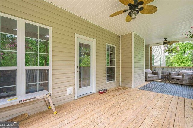 188 Cooper Creek Dr, Dallas, GA 30157 - deck featuring a ceiling fan and outdoor lounge area