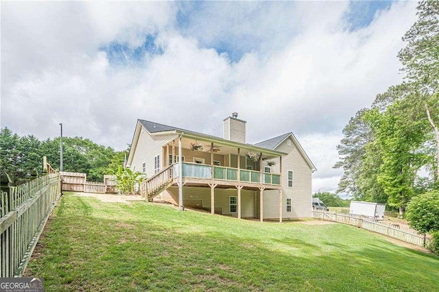 188 Cooper Creek Dr, Dallas, GA 30157 - rear view of house featuring ceiling fan, a chimney, a deck, and stairs