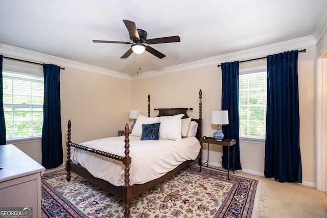 347 Brookridge Dr, Lagrange, GA 30241 - bedroom featuring crown molding, light colored carpet, baseboards, and ceiling fan