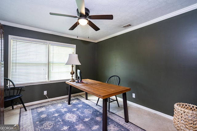 347 Brookridge Dr, Lagrange, GA 30241 - office with carpet, a ceiling fan, baseboards, and ornamental molding