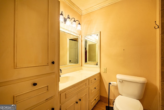 347 Brookridge Dr, Lagrange, GA 30241 - bathroom with ornamental molding, toilet, vanity, and tile patterned floors