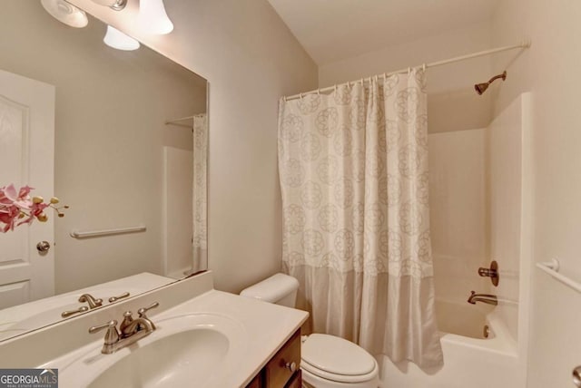 25 Kaktovic Ct, Grayson, GA 30017 - bathroom with toilet, vanity, and shower / tub combo with curtain