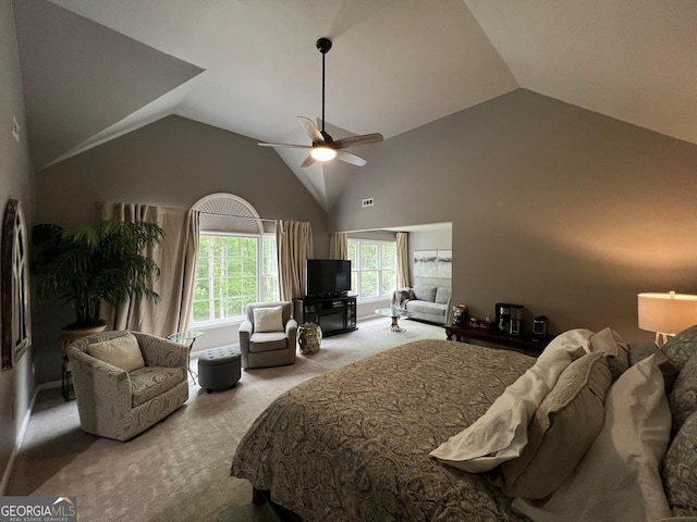 1122 Montclair Dr, Peachtree City, GA 30269 - bedroom with carpet, lofted ceiling, and ceiling fan