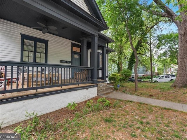 760 Ashland Ave, Atlanta, GA 30307 - view of exterior entry featuring covered porch and ceiling fan