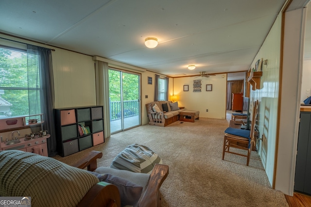 5525 Mount Shores Cir, Gainesville, GA 30506 - carpeted living room with ceiling fan