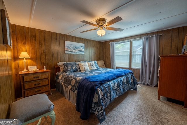 5525 Mount Shores Cir, Gainesville, GA 30506 - carpeted bedroom featuring wood walls and a ceiling fan