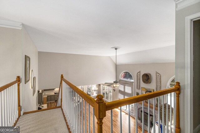 3780 Lovers Ln, Monroe, GA 30656 - hallway featuring an upstairs landing, baseboards, and lofted ceiling