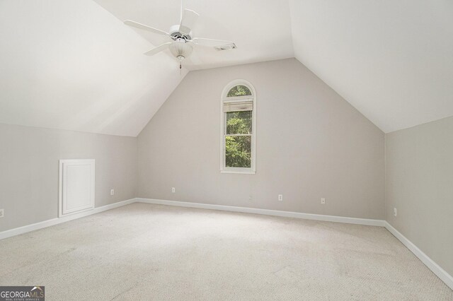 3780 Lovers Ln, Monroe, GA 30656 - bonus room featuring light carpet, lofted ceiling, baseboards, and a ceiling fan