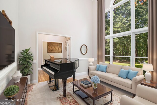 3780 Lovers Ln, Monroe, GA 30656 - living area with a towering ceiling, wood finished floors, and baseboards
