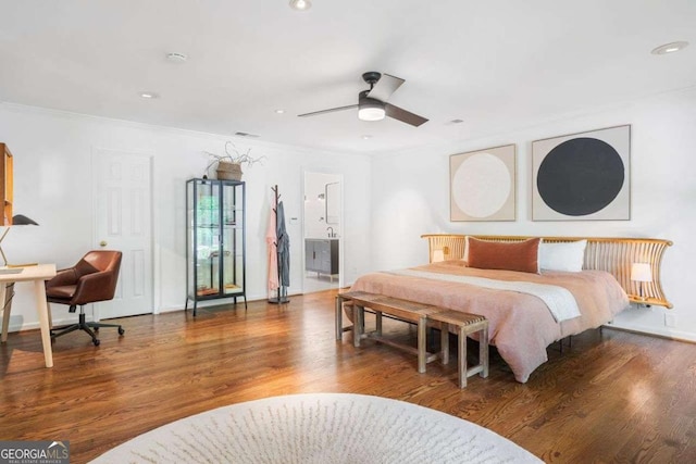 4411 Paces Battle NW, Atlanta, GA 30327 - bedroom featuring wood finished floors, recessed lighting, ornamental molding, and ensuite bathroom