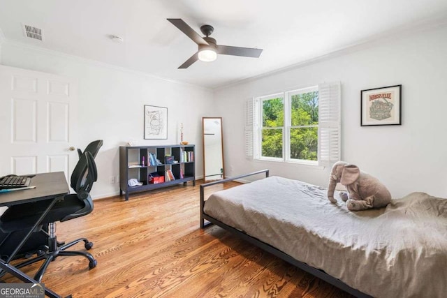4411 Paces Battle NW, Atlanta, GA 30327 - bedroom featuring crown molding, light wood-style floors, an office area, and a ceiling fan