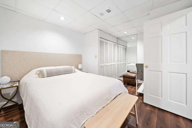 4411 Paces Battle NW, Atlanta, GA 30327 - bedroom with dark wood-type flooring, a closet, recessed lighting, and a drop ceiling
