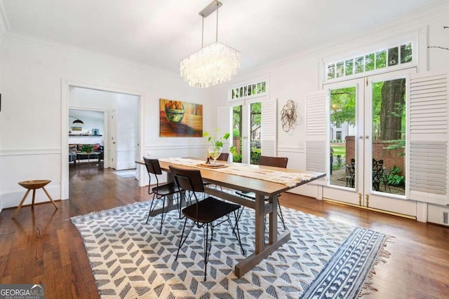 4411 Paces Battle NW, Atlanta, GA 30327 - dining space with french doors, healthy amount of natural light, ornamental molding, a chandelier, and wood finished floors