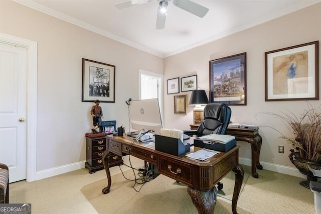 4470 Crestwicke Pointe, Atlanta, GA 30319 - office space with light carpet, a ceiling fan, ornamental molding, and baseboards