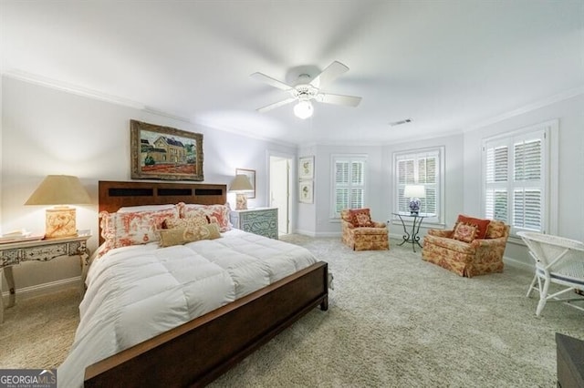 4470 Crestwicke Pointe, Atlanta, GA 30319 - carpeted bedroom with ornamental molding, baseboards, and ceiling fan