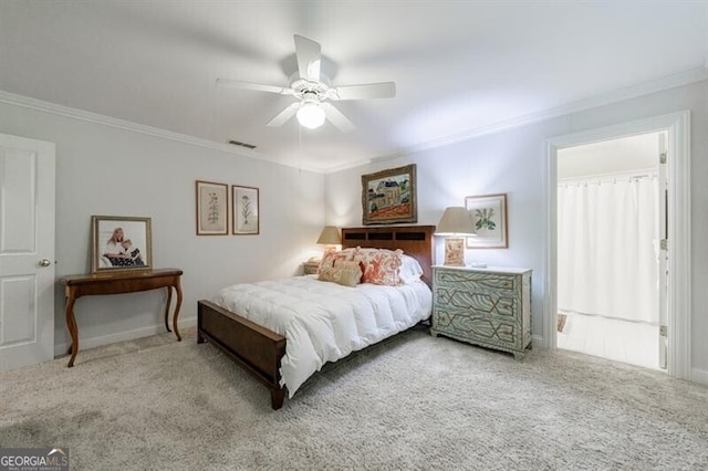 4470 Crestwicke Pointe, Atlanta, GA 30319 - carpeted bedroom featuring crown molding, ceiling fan, and baseboards