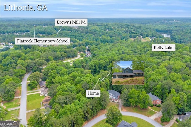 5200 Beechwood Forest Ct, Lithonia, GA 30038 - aerial overview of property's location with a heavily wooded area and property boundaries highlighted