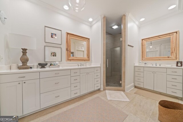 143 Wildwood Dr, Eatonton, GA 31024 - full bath with crown molding, a stall shower, tile patterned flooring, vanity, and recessed lighting