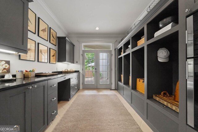 143 Wildwood Dr, Eatonton, GA 31024 - mudroom with crown molding, french doors, and light tile patterned floors