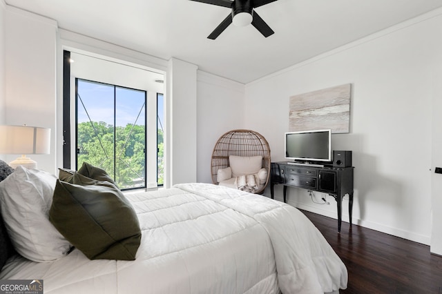 130 26th St NW Unit 801, Atlanta, GA 30309 - bedroom with wood finished floors, multiple windows, crown molding, access to outside, and ceiling fan