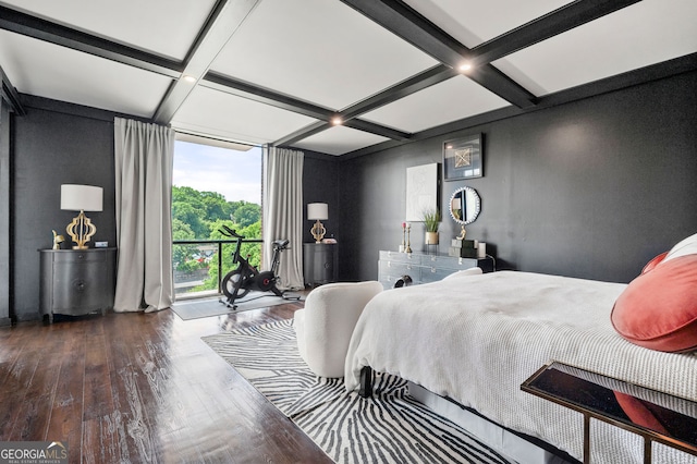 130 26th St NW Unit 801, Atlanta, GA 30309 - bedroom featuring coffered ceiling, wood-type flooring, and beam ceiling